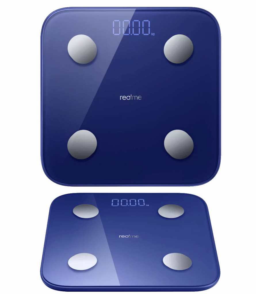 Умные весы синего цвета, вид спереди